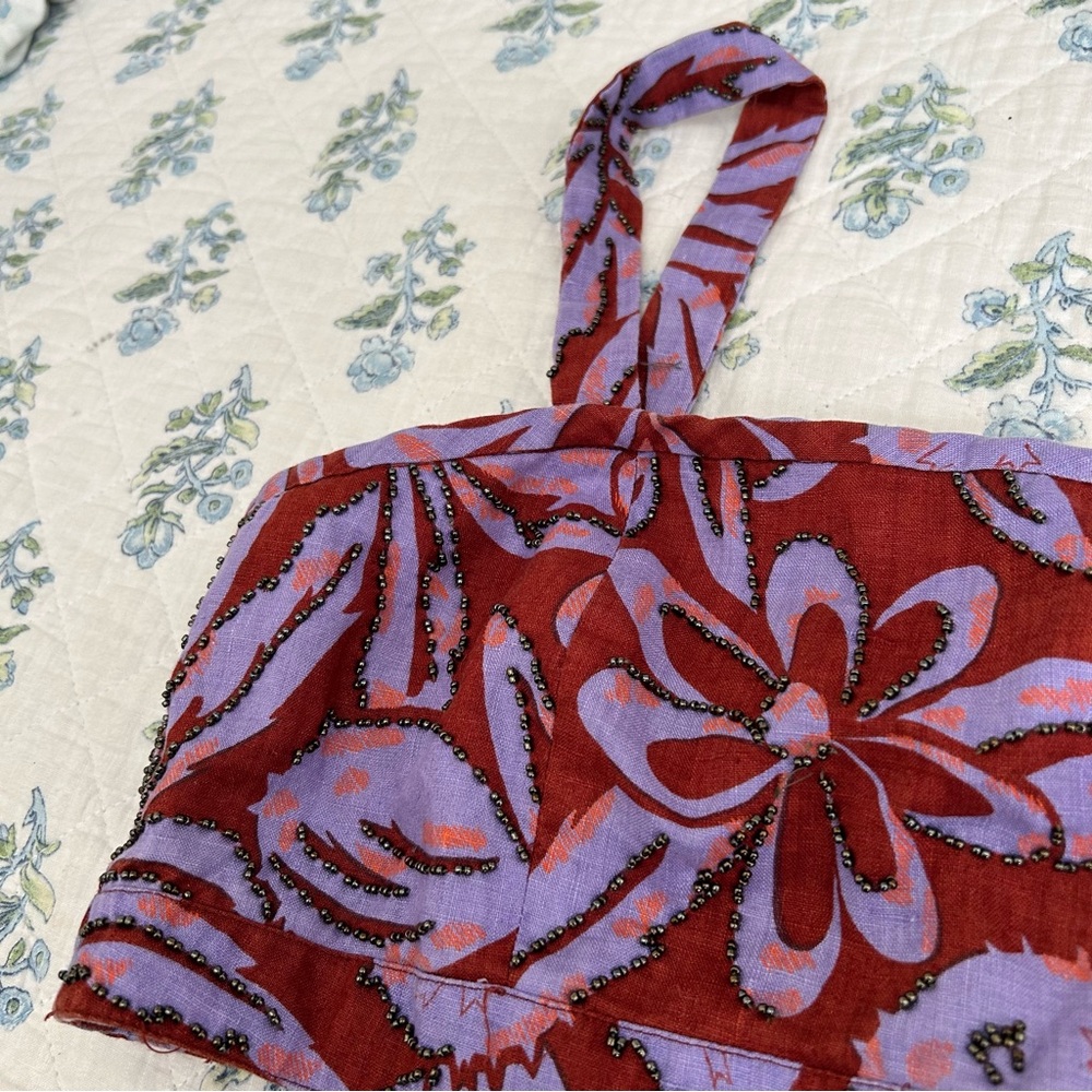 Vintage 100% Linen Pia Rucci Abstract Beaded Crop Top Sz 8 - Picture 9 of 9
